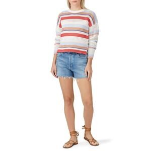 Joie Diza Crochet Sweater Women's XS Ivory Red Striped Long Sleeve Pullover RTR